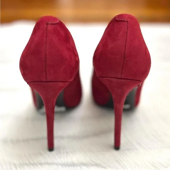 SCHUTZ Gilberta Burgundy Suede Heel Pointed Toe Pumps in Rubi Wine - Size 8 - Picture 6 of 8